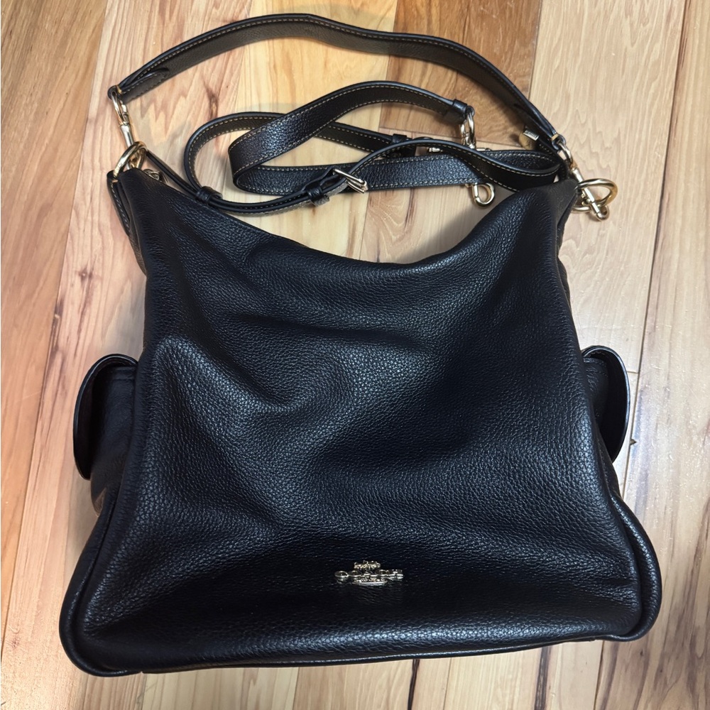 Coach Black Pebbled Leather Hobo Shoulder Bag with Gold Hardware